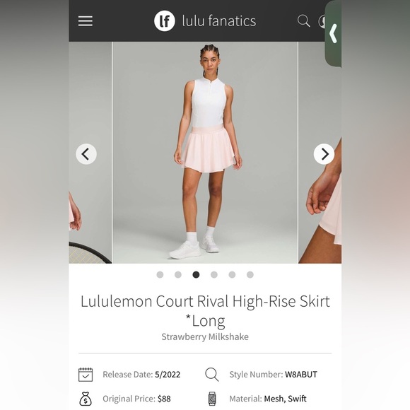 Lululemon Court Rival High-Rise Skirt Size 10 in Strawberry Milkshake - Picture 1 of 7